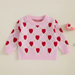 Girls Heart Patterned Knit Sweater